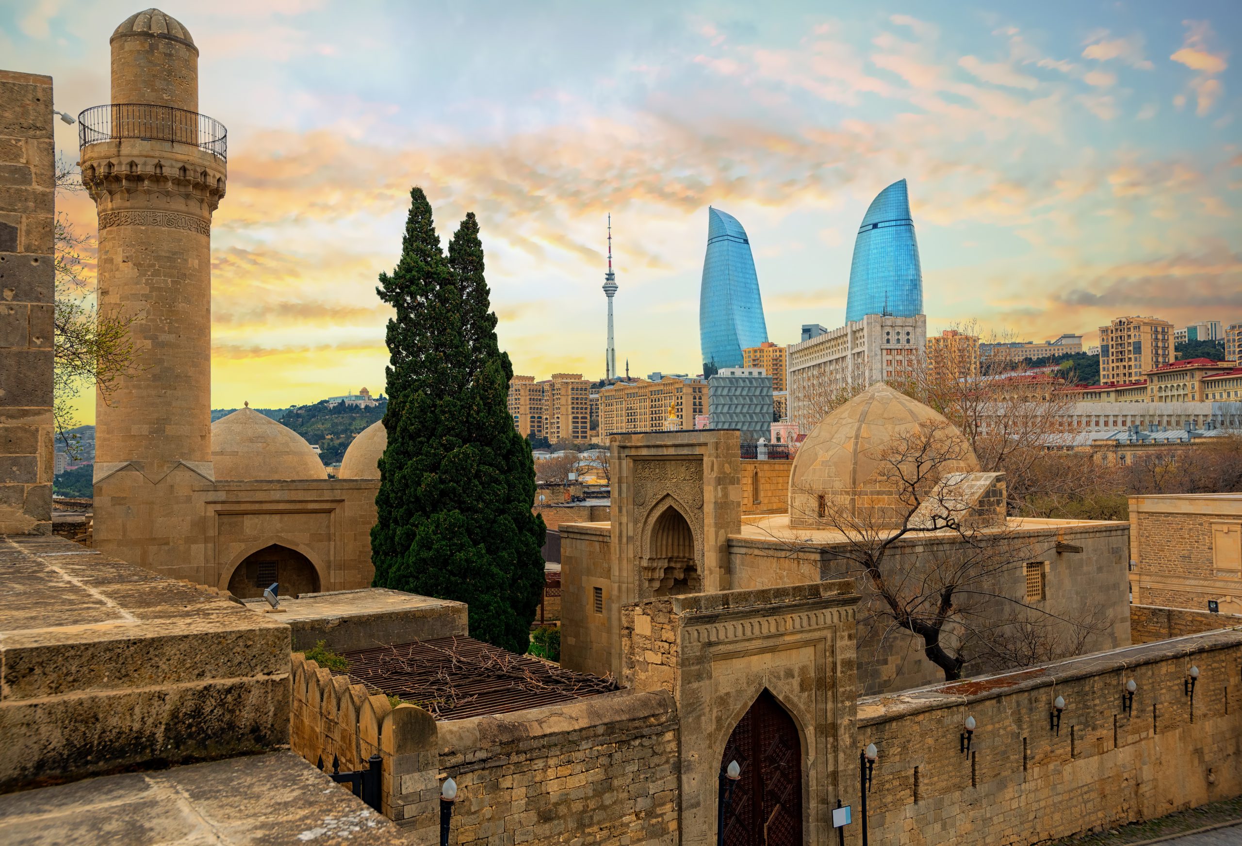 Old and modern architecture in Baku city, Azerbaijan