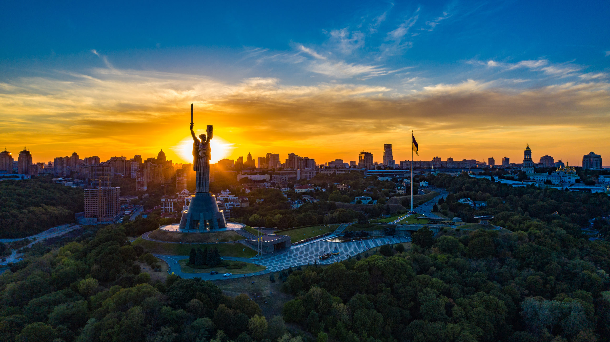 Aerial,View,To,The,Motherland,Statue,In,The,Kiev,While