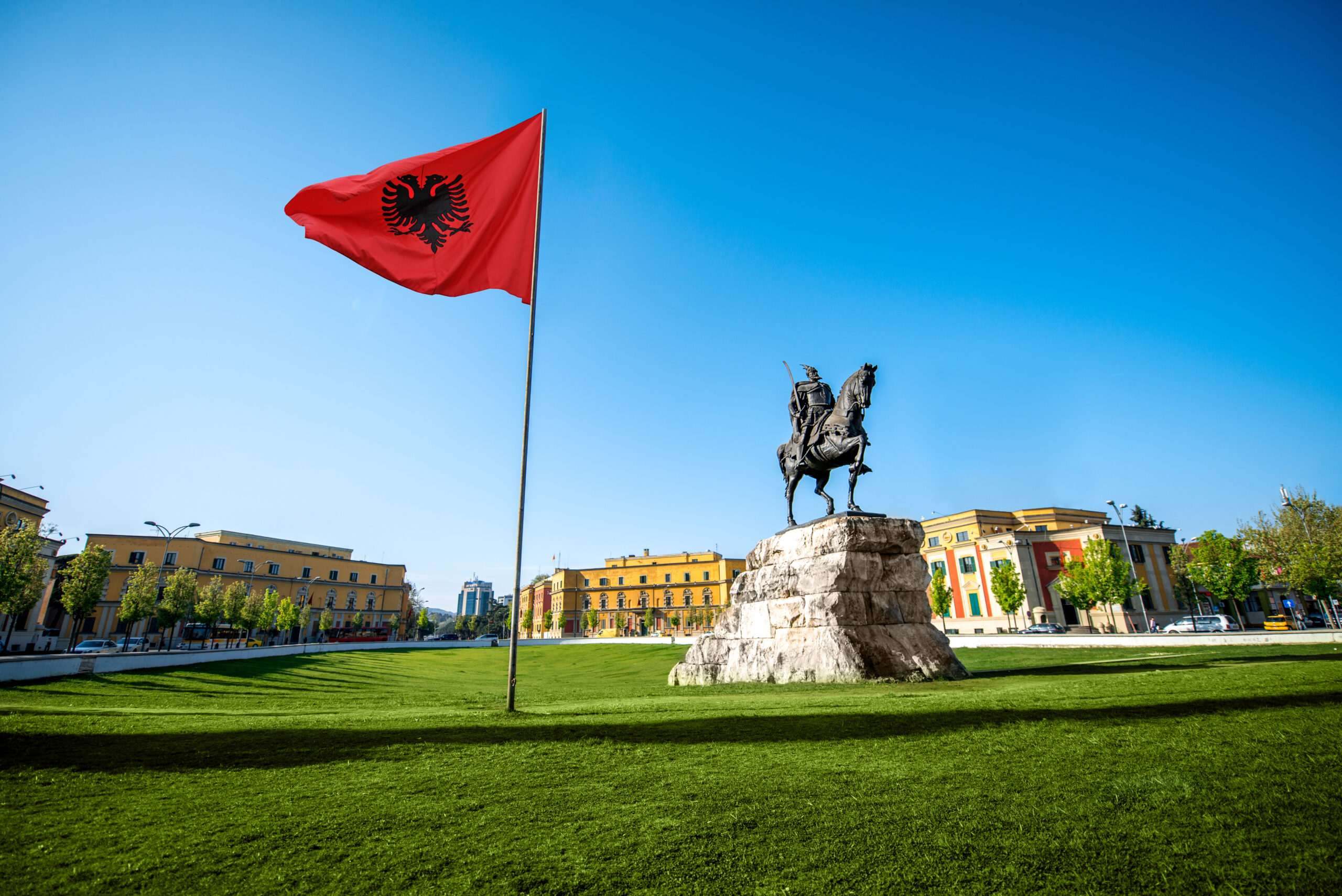 Skanderbeg,Square,With,Flag,And,Monument,In,The,Center,Of